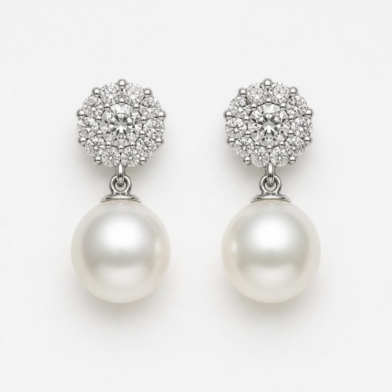 pearl and diamond drop earrings