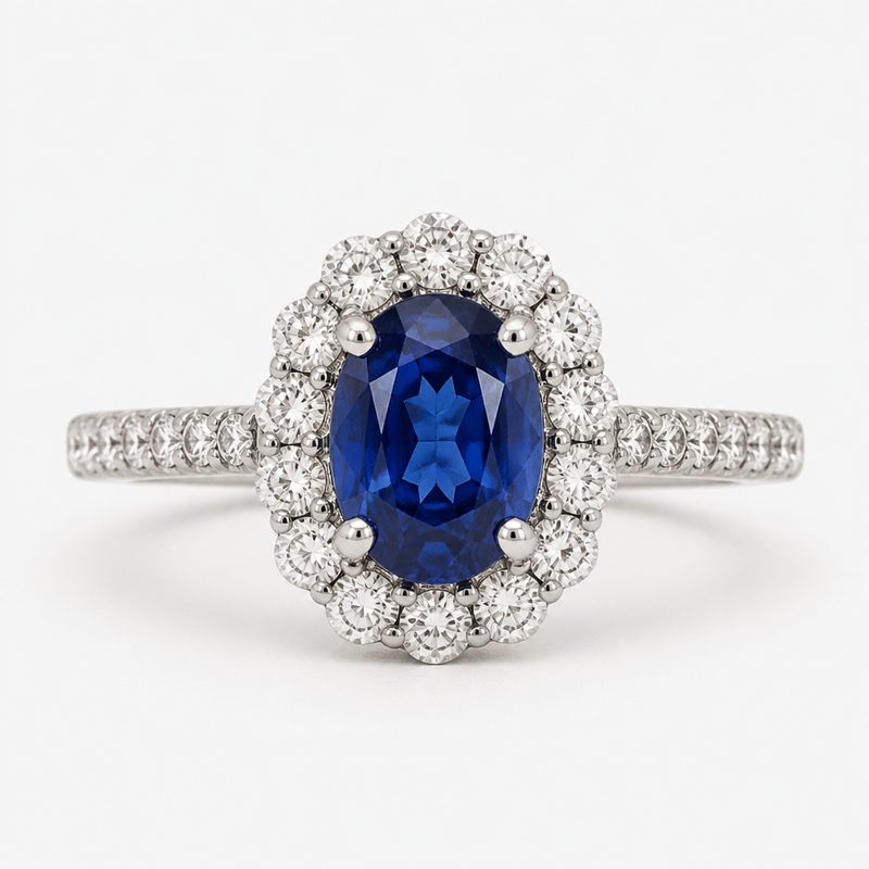 sapphire and diamond halo ring